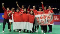 Hasil itu membuat Indonesia berhak maju ke final Uber Cup 2024. Tim Uber Indonesia akan menghadapi China di partai puncak, Minggu (5/5) besok. (AP Photo/Ng Han Guan)