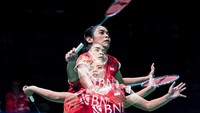 Pertandingan Indonesia vs Korsel di semifinal Uber Cup 2024 berlangsung sedari Sabtu (4/5) pagi WIB di Hi-Tech Zone Sports Centre Gymnasium, Chengdu, China. Gregoria Mariska Tunjung mempersembahkan poin pertama bagi Merah Putih. (ANTARA FOTO/Galih Pradipta)