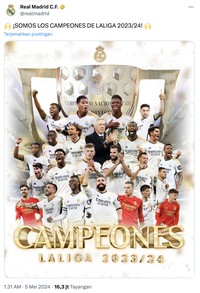 Meme Real Madrid juara Liga Spanyol 2023-2024