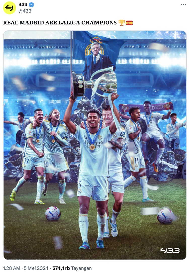 Meme Real Madrid juara Liga Spanyol 2023-2024