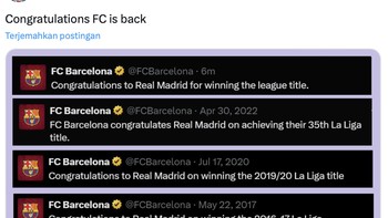 Ucapan selamat dari Barcelona tiap musim yang diabadikan netizen. Foto: X/Twitter