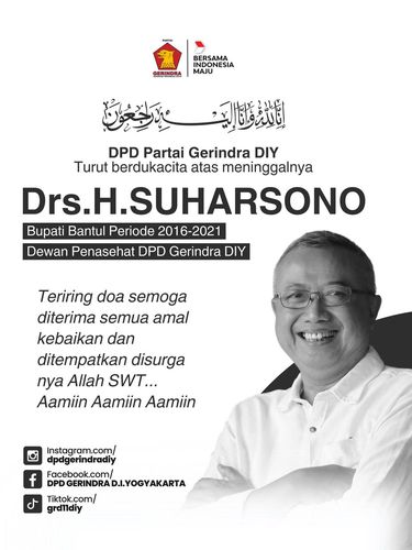Bupati Bantul periode 2016-2021 Suharsono. Ia meninggal di usia 67 tahun pada Minggu (5/5/2024). Foto diunggah Senin (6/5).