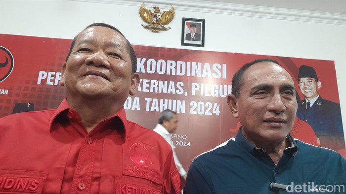 Rapidin Simbolon dan Edy Rahmayadi di DPD PDIP Sumut (Nizar Aldi/detikcom)
