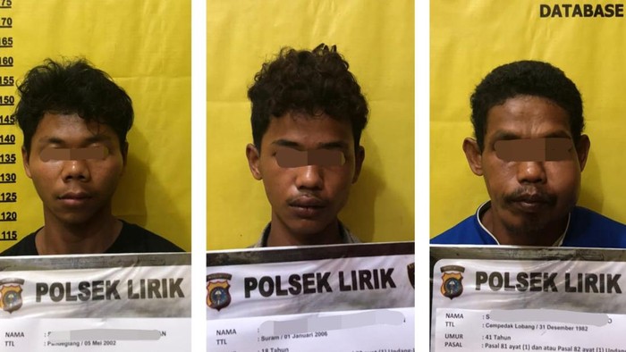 Tampang ketiga pelaku setelah diamankan polisi