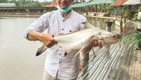 Chand Kelvin tampaknya memiliki hobi memancing. Ia berpose dengan ikan patin berukuran jumbo di sebuah pemancingan. Foto: Instagram @chand_kelvin