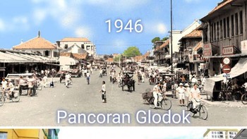 Pancoran Glodok di tahun 1946 dan sekarang. Foto: TikTok/@geminiranja