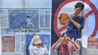Lomba mural sepanjang 32 meter itu bertemakan kampanye anti bullying atau perundungan. 