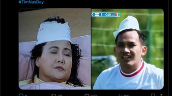 Perban Witan mirip adegan ibu-ibu sinetron yang tengah dirawat. Foto: Twitter