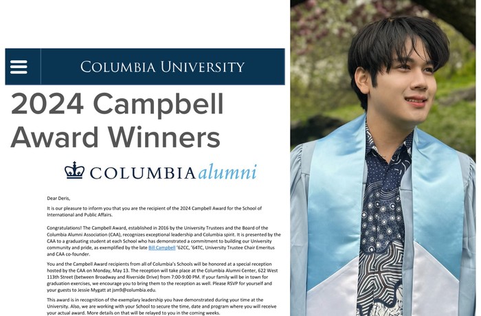 Deris mendapat Campbell Award dari Columbia University