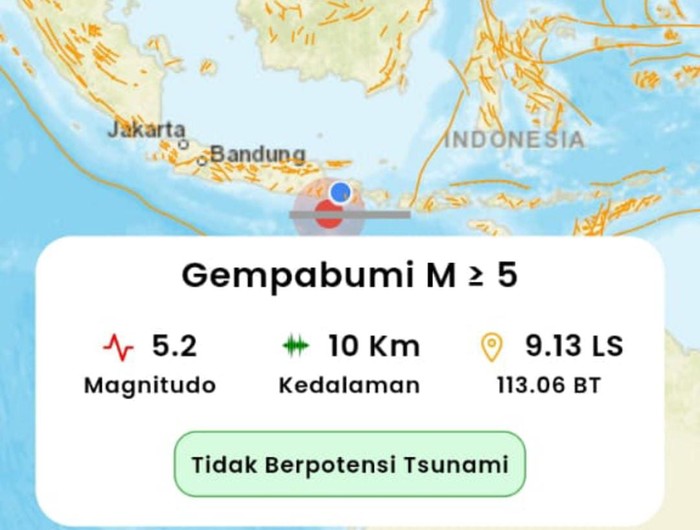 Gempa M 5,2 Guncang Lumajang