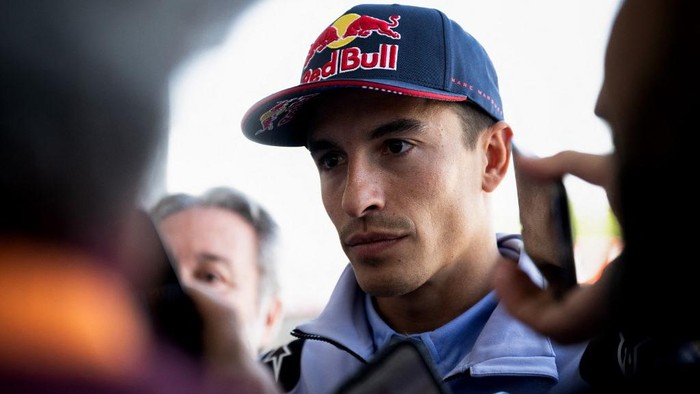 Ducati Gresini Racing MotoGPTM Spanish rider Marc Marquez addresses media, ahead of the French Moto GP Grand Prix at the Bugatti circuit in Le Mans, northwestern France, on May 9, 2024. (Photo by Lou BENOIST / AFP)