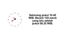 Jika 1 jam sama dengan 60 menit, maka 135 menit sama dengan 2 jam 15 menit. Maka jawaban yang tepat adalah pukul 08.25 WIB. Foto: Salsa Dila Fitria Oktavianti/detikHealth
