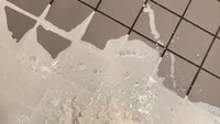 Terakhir ini potret lantai dapur yang dipenuhi dengan milkshake yang tak sengaja ditumpahkan pegawai di sana.  Foto: Pool/Site