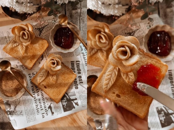 Toast cantik berhiaskan bunga mawar