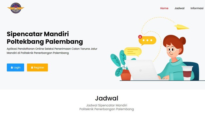 Halaman depan pendaftaran Poltekbang Palembang.