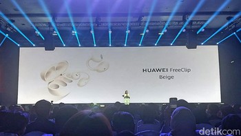 Huawei juga memperkenalkan warna baru untuk TWS Huawei Freeclip varian Beige. Foto: Fino/detikinet