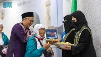 Pada Senin (13/5/2024), satu pesawat penuh jemaah Indonesia datang ke Kerajaan melalui Inisiatif Rute Makkah. Inisiatif ini merupakan program Kementerian Dalam Negeri di bawah Program Pengalaman Jemaah Haji yang menjadi Visi Saudi 2030. Foto: Saudi Press Agency