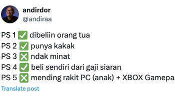 Kalau Andira Pramanta lebih milih rakit PC dan Xbox Gamepass.  Foto: Twitter
