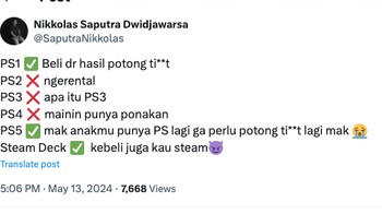 Beli PS 1 dari sunat... Sekarang bisa beli PS 5m Steam Deck. Foto: Twitter