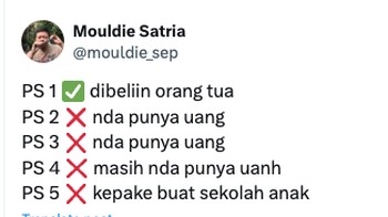 Tech reviewer Mouldie Satria urung beli PS5 gegara terpakai untuk biaya sekolah anak. Foto: Twitter