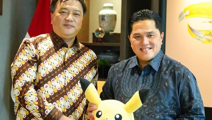 Menteri BUMN Erick Thohir bertemu dengan delegasi perusahaan yang bertanggung jawab untuk pemasaran dan lisensi waralaba pokemon.