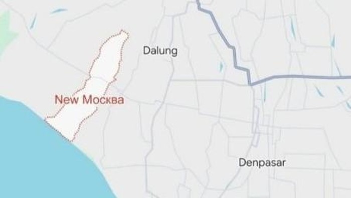Peta Canggu yang dibubuhi penamaan New Москва dan viral di media sosial dan peta asli Desa Canggu. (kolase Agus Eka/detikBali)
