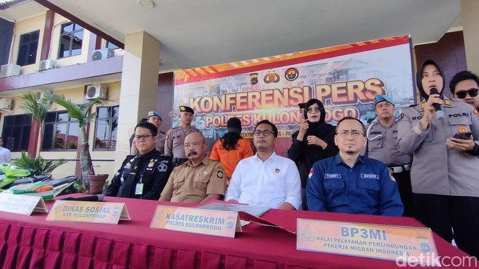 Jumpa pers kasus TPPO di Mapolres Kulon Progo, Selasa (14/5/2024).