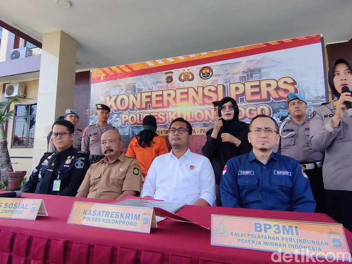 Jumpa pers kasus TPPO di Mapolres Kulon Progo, Selasa (14/5/2024).