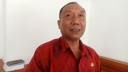 Kadisdikpora Kota Denpasar A.A Gede Wiratama di Graha Sewaka Dharma, Denpasar, Bali, Selasa (14/5/2024).