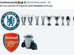 Dan Arsenal diedek makin sulit mengejar capaian Chelsea dalam urusan trofi. (Foto: Twitter @CarefreeLewisG)