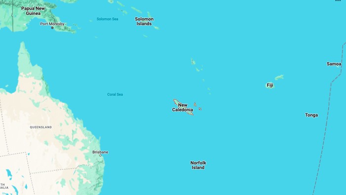 Lokasi Kaledonia Baru atau New Caledonia (Google Maps)