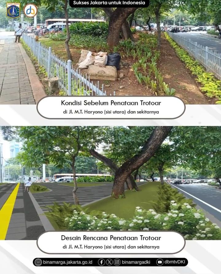 Penataan trotoar di MT Haryono. (Dok Dinas Bina Marga DKI)