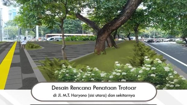 Penataan trotoar di MT Haryono. (Dok Dinas Bina Marga DKI)