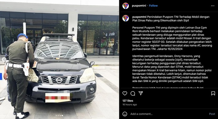 Penertiban Pelat TNI Palsu
