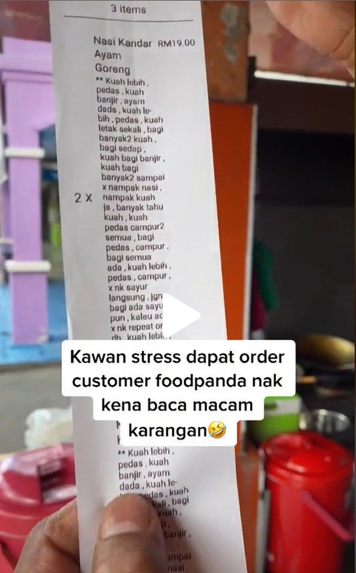Pesanan makanan ojol ini catatannya mirip esai