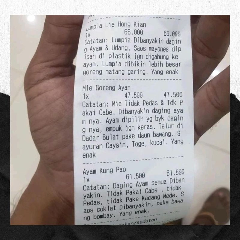 Pesanan makanan ojol ini catatannya mirip esai