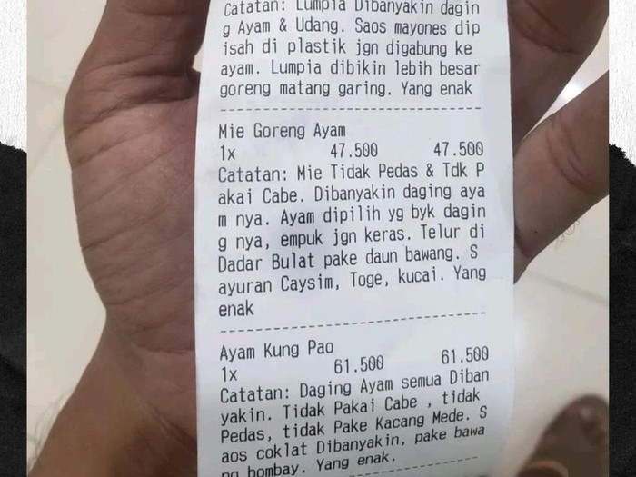 Pesanan makanan ojol ini catatannya mirip esai