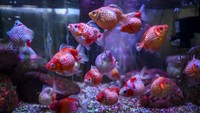 Ikan hias Mas Koki Mutiara yang dijual di Pasar Ikan Hias Radio Dalam, Jakarta Selata, Kamis (16/5/2024).
