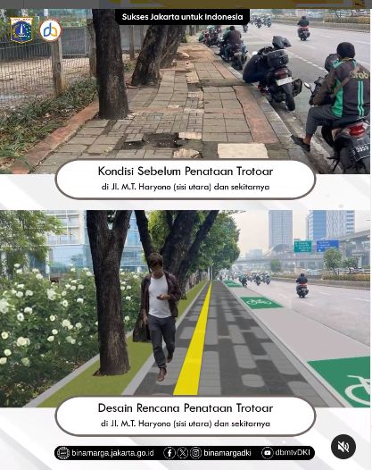 Rencana revitalisasi trotoar di Jl MT Haryono. (Dok. Dinas Bina Marga DKI)