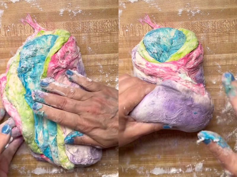 Sourdough cantik dengan pola warna pelangi