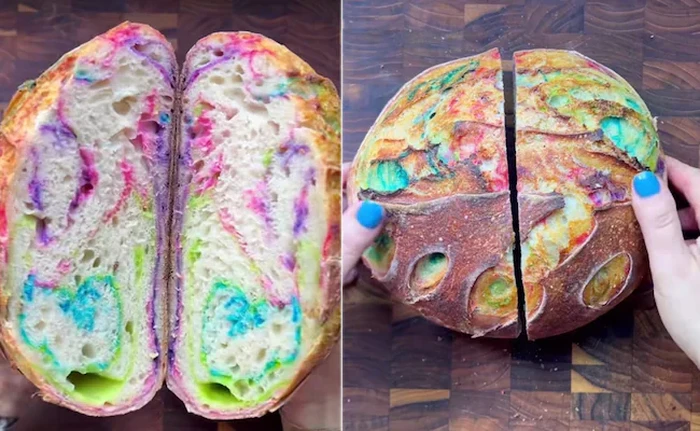 Sourdough cantik dengan pola warna pelangi