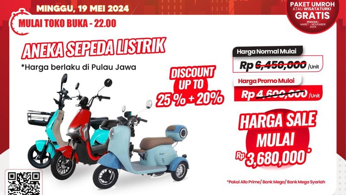Cuma di Transmart Full Day Sale, Sepeda Listrik Diskon Jadi Rp 3 Jutaan Aja!