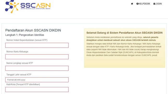 Halaman depan cara buat akun SSCASN sekolah kedinasan 2024.