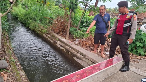 Saluran irigasi lokasi seorang balita hanyut hingga tewas di Banjar Pangkung Kwa, Desa Penyaringan, Kecamatan Mendoyo, Jembrana, Bali, Jumat (17/5/2024). (Foto: Dok. Polsek Mendoyo)