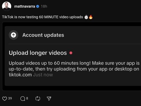 TikTok uji coba video 60 menit