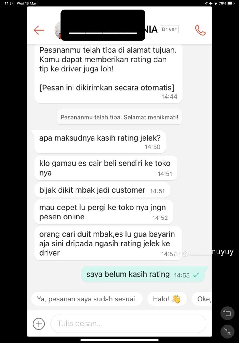 Duh! Wanita Ini Dituduh Beri Rating Buruk ke Ojol Gegara Es Krim Cair