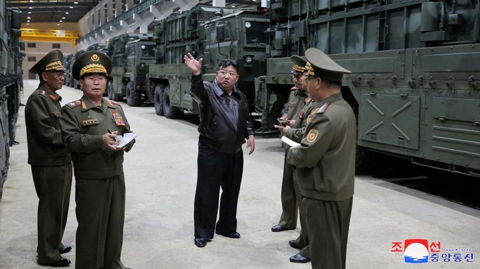 North Korean leader Kim Jong Un oversees a tactical missile weapons system at an unknown location, May 14, 2024 in this image released by the Korean Central News Agency on May 15, 2024.  KCNA via REUTERS    ATTENTION EDITORS - THIS IMAGE WAS PROVIDED BY A THIRD PARTY. REUTERS IS UNABLE TO INDEPENDENTLY VERIFY THIS IMAGE. NO THIRD PARTY SALES. SOUTH KOREA OUT. NO COMMERCIAL OR EDITORIAL SALES IN SOUTH KOREA.   REFILE - CORRECTING YEAR OF RELEASE FROM 