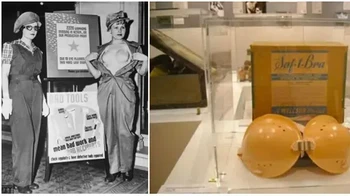 Bra plastik keras untuk pekerja pabrik wanita. Bra khusus ini seluruhnya terbuat dari plastik untuk melindungi pekerja wanita pabrik pada masa perang dunia II. Pakaian dalam khusus wanita yang seluruhnya terbuat dari plastik berhasil mencegah terjadinya kecelakaan kerja tertentu tersebut. Foto: Brightside