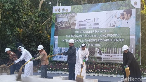 Groundbreaking Pusat Penelitian Mangrove Internasional Mohammed Bin Zayed-Joko Widodo di KEK Kura-kura Bali, Minggu (19/4/2024). (Ni Made Lastri Karsiani Putri/detikBali)