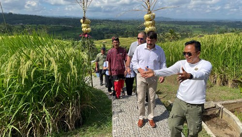 Mantan Presiden Hungaria Jones Ader saat mengunjungi DTW Jatiluwih, Tabanan, Bali, Sabtu (18/5/2024). (Dok. DTW Jatiluwih)